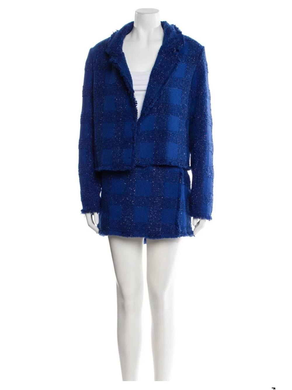 House of Harlow 1960 Raw-Edge Trim Skort Set in Blue Plaid - Size Medium